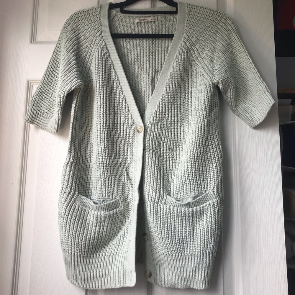 Sage Green Chunky knot ss pocket cardigan O-2